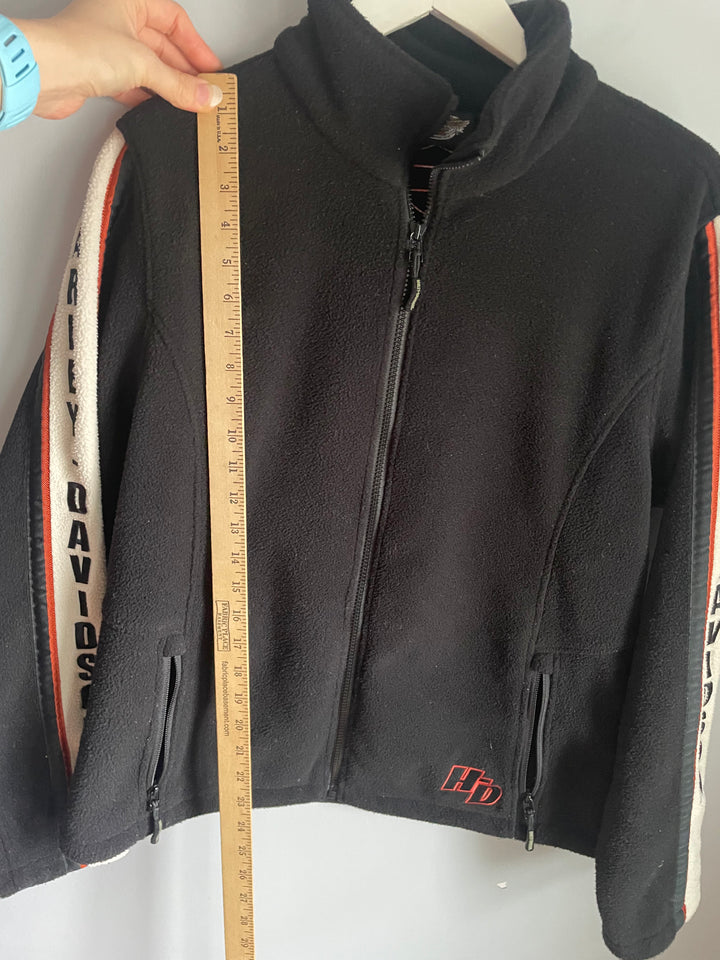 Harley Davidson Black Fleece Jacket Full Zip Sleeve Stripe Logo Size XL