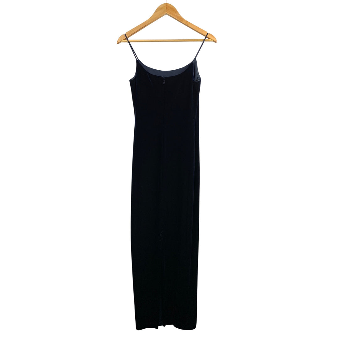 Betsy & Adam Vintage 90s Spaghetti Strap Velvet Gown With Floral Beading Detail