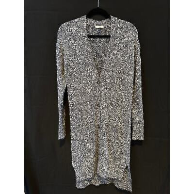 Caslon Womens Knit Long Cardigan Sweater XS Acrylic & Wool Blend Dark Blue & White Pattern
