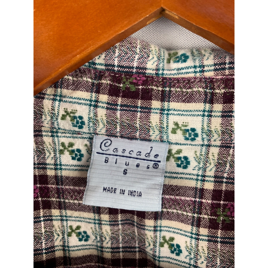 Cascade Blues Womens S Plaid Button-Up Shirt 100% Cotton Long Sleeve