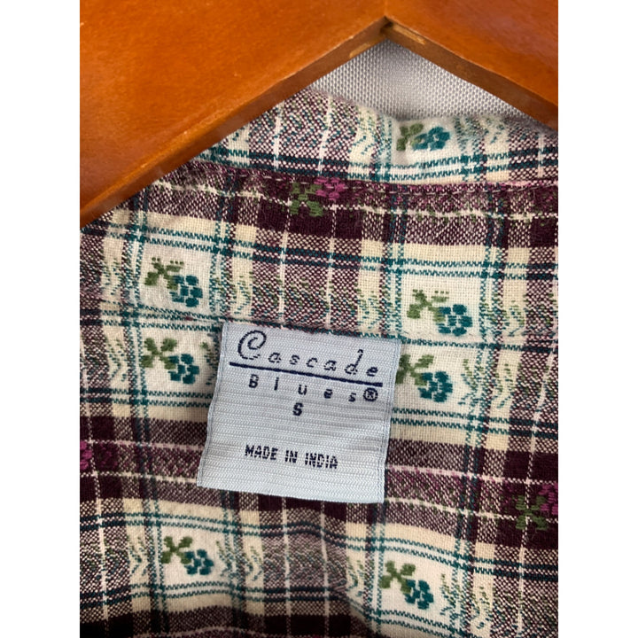 Cascade Blues Womens S Plaid Button-Up Shirt 100% Cotton Long Sleeve