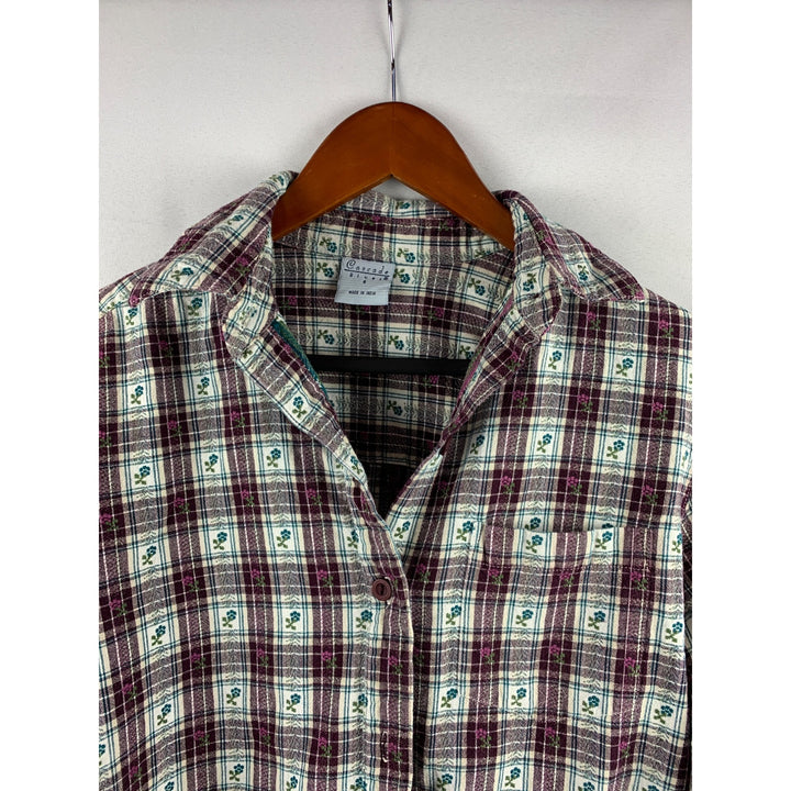 Cascade Blues Womens S Plaid Button-Up Shirt 100% Cotton Long Sleeve