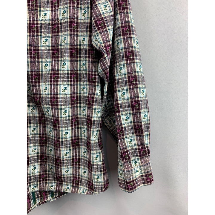 Cascade Blues Womens S Plaid Button-Up Shirt 100% Cotton Long Sleeve