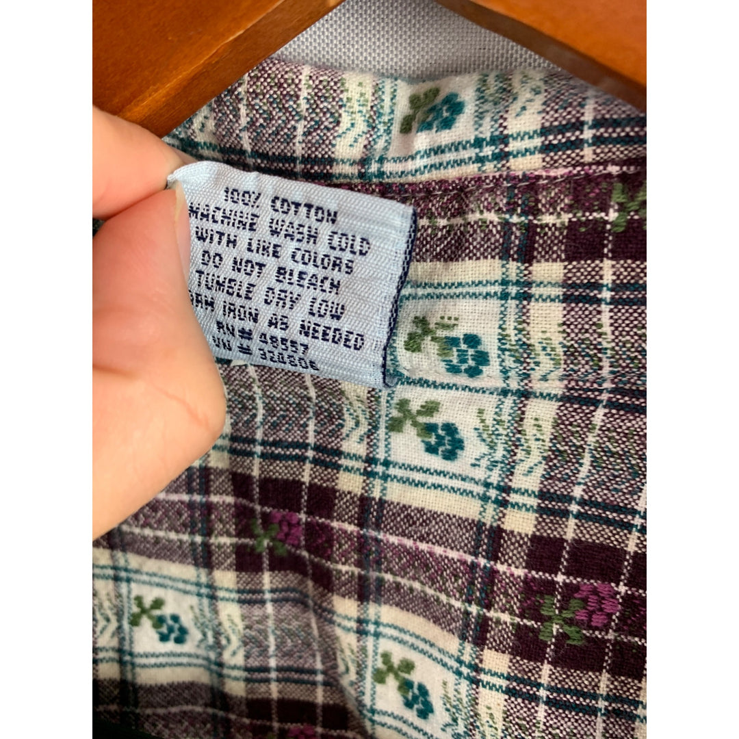 Cascade Blues Womens S Plaid Button-Up Shirt 100% Cotton Long Sleeve