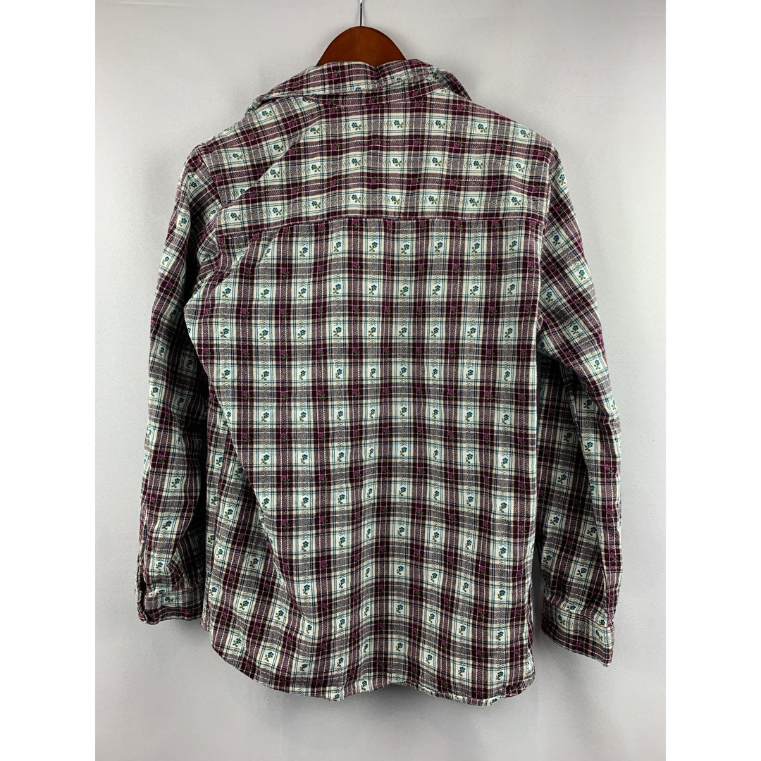 Cascade Blues Womens S Plaid Button-Up Shirt 100% Cotton Long Sleeve