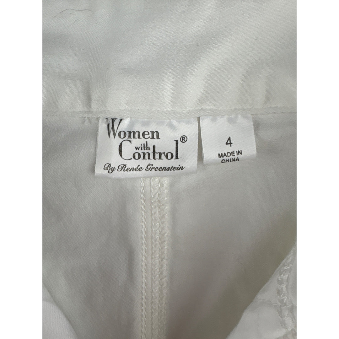 Women With Control White Straight-Leg Pants Size 4 Cotton/Polyester Blend