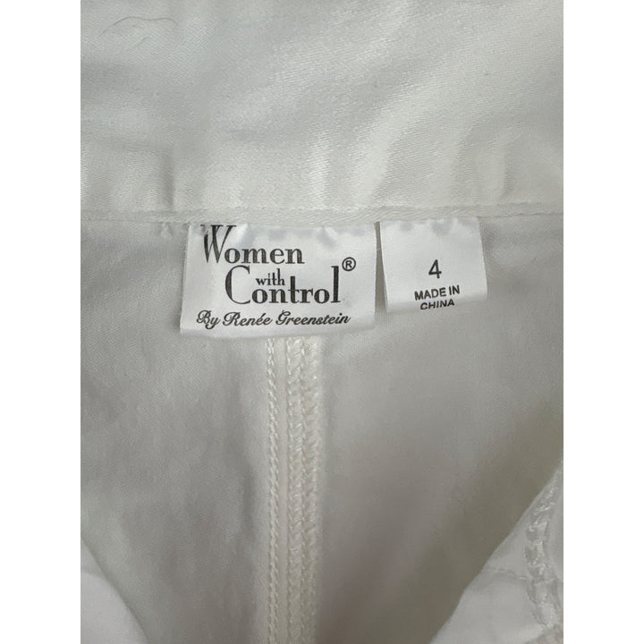 Women With Control White Straight-Leg Pants Size 4 Cotton/Polyester Blend