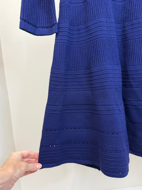 Eliza J Navy Textured Knit Fit and Flare Sweater Dress SzL