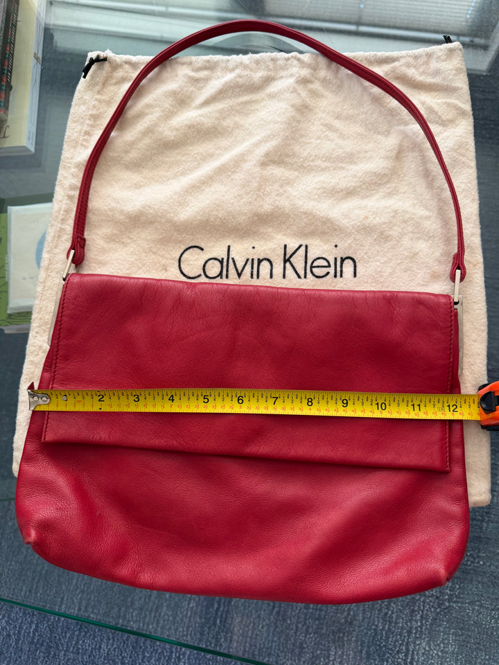 Calvin Klein Vintage Red Leather Shoulder Bag Minimalist 90s Y2K