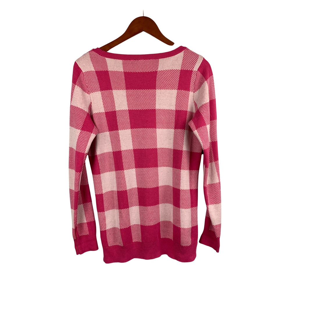 Belle By Kim Gravel Pink Plaid Sweater XS