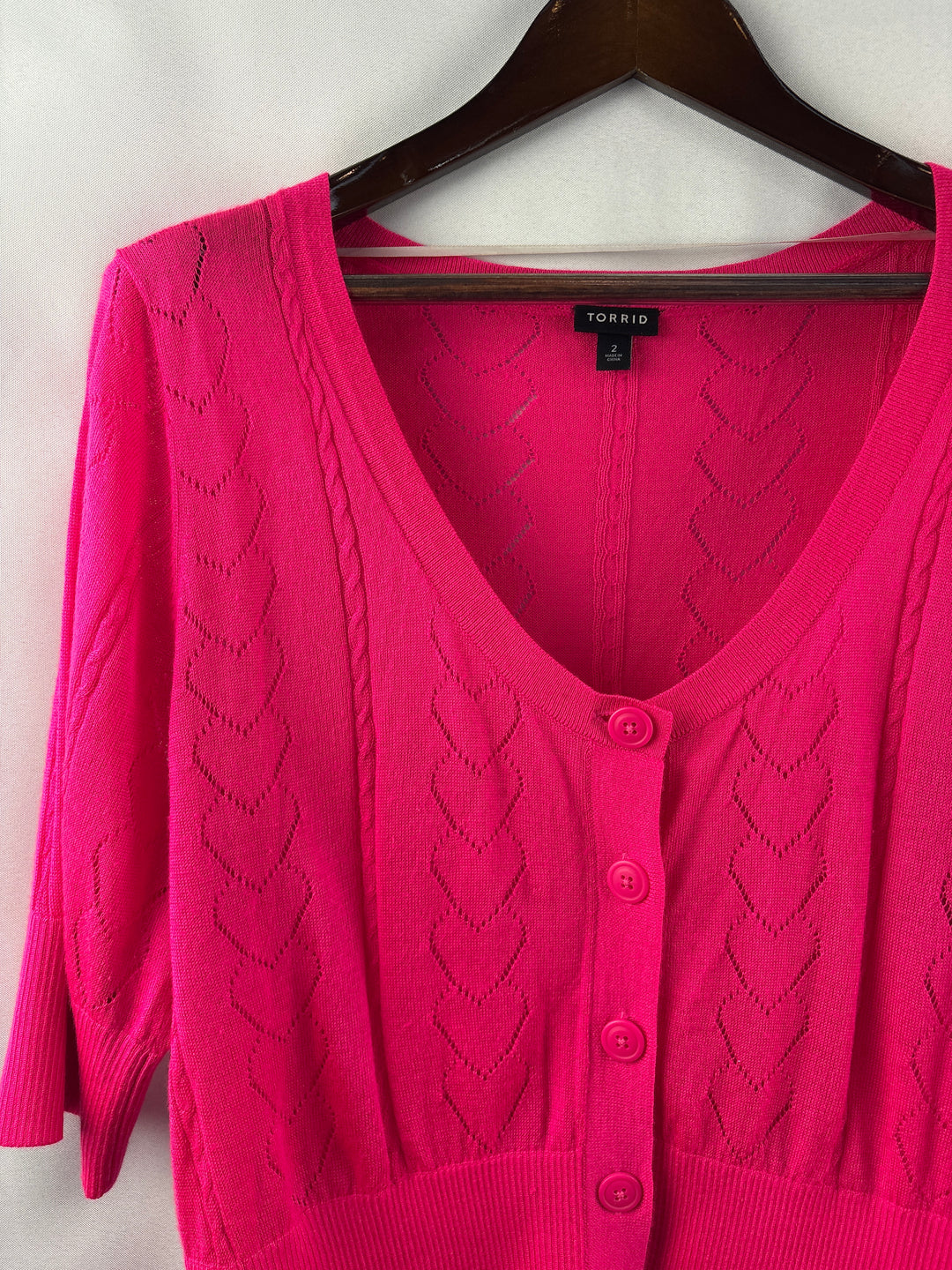 Women’s Torrid Size 2 Bright Neon Pink Short Sleeve Cardigan