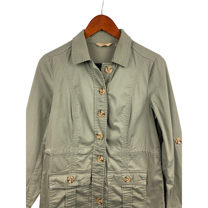 Womens Vintage Motto Olive Green Utility Jacket XS