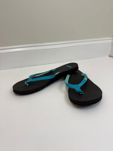 Sanük Women’s Flip Flops – Black &amp; Blue Sz9 NWOT
