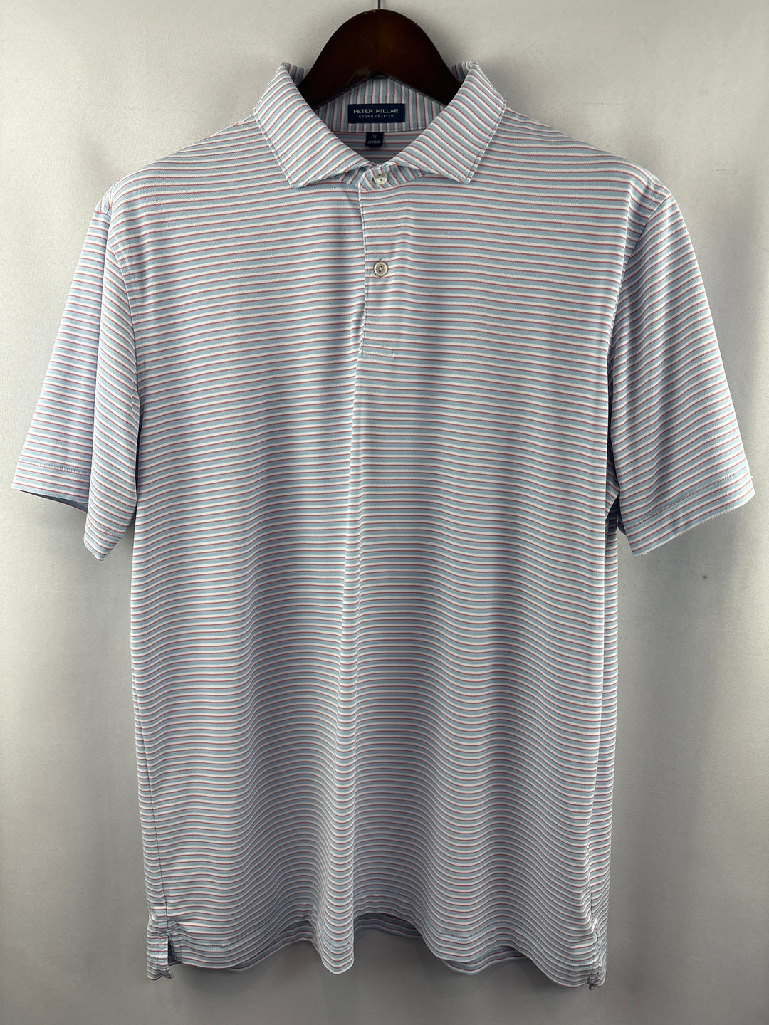 Men’s Peter Millar XL Blue White and Salmon Striped Golf Polo
