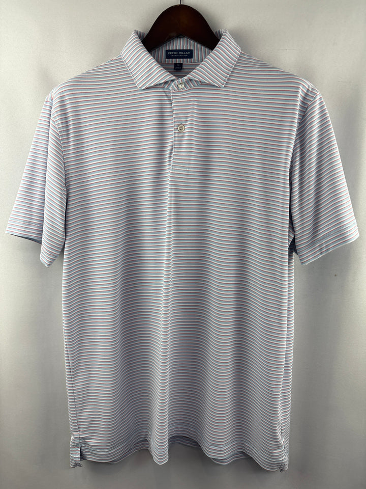Men’s Peter Millar XL Blue White and Salmon Striped Golf Polo