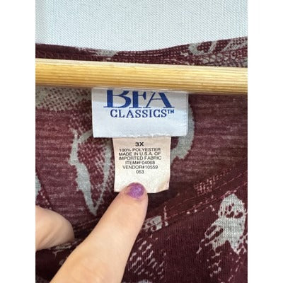 Women’s BFA Classics Size 3X Burgundy and Grey Floral Long Sleeve Shirt.