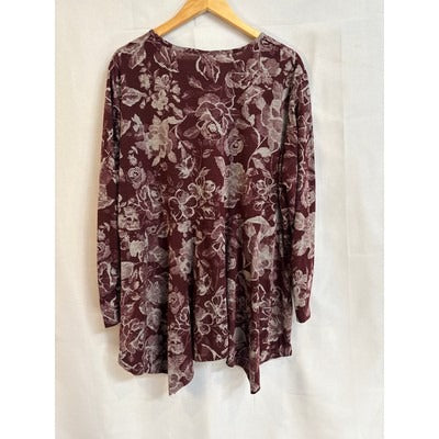 Women’s BFA Classics Size 3X Burgundy and Grey Floral Long Sleeve Shirt.