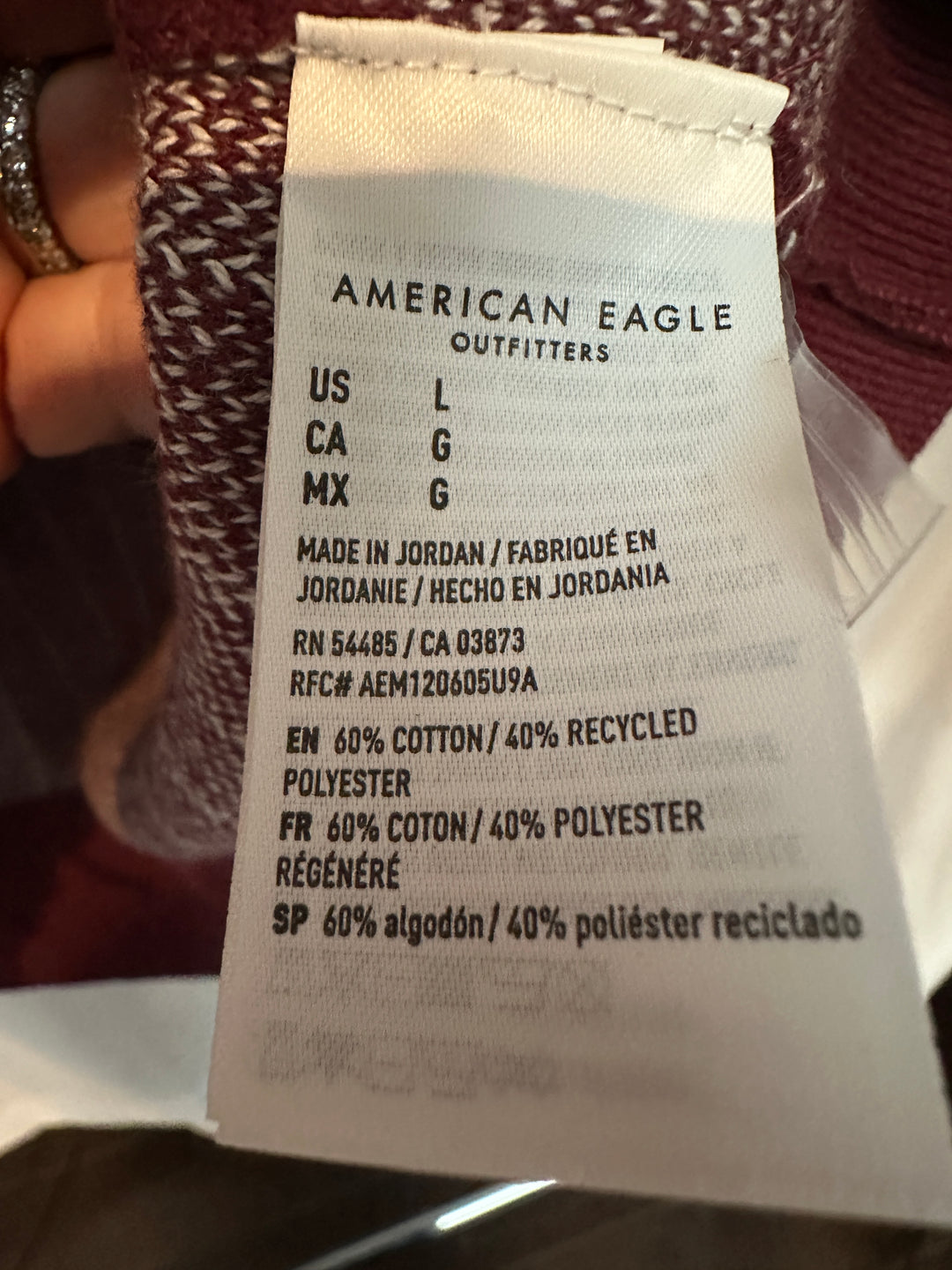 Men’s American Eagle Maroon and White Striped Polo Size L