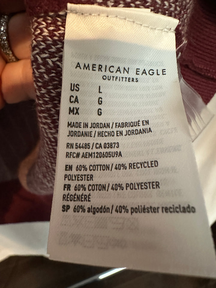 Men’s American Eagle Maroon and White Striped Polo Size L