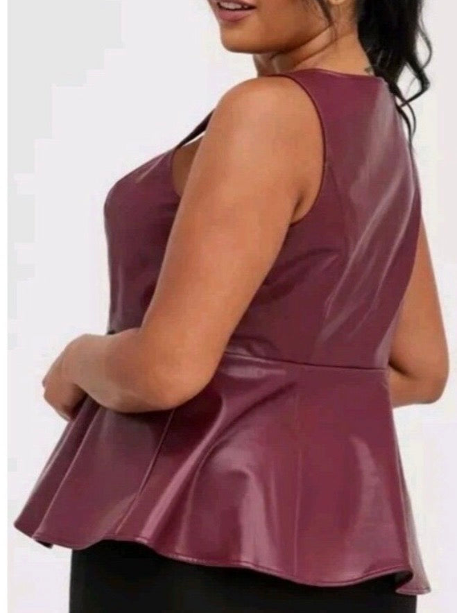 Torrid Faux Leather Peplum Tank Burgundy Size 1(14-16) NWT