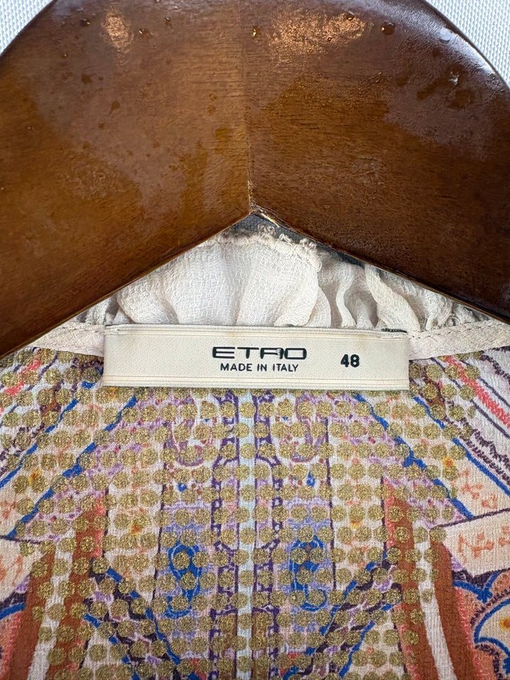Women’s ETRO Size 14 Beige Button Up Blouse w/ Paisley Pattern