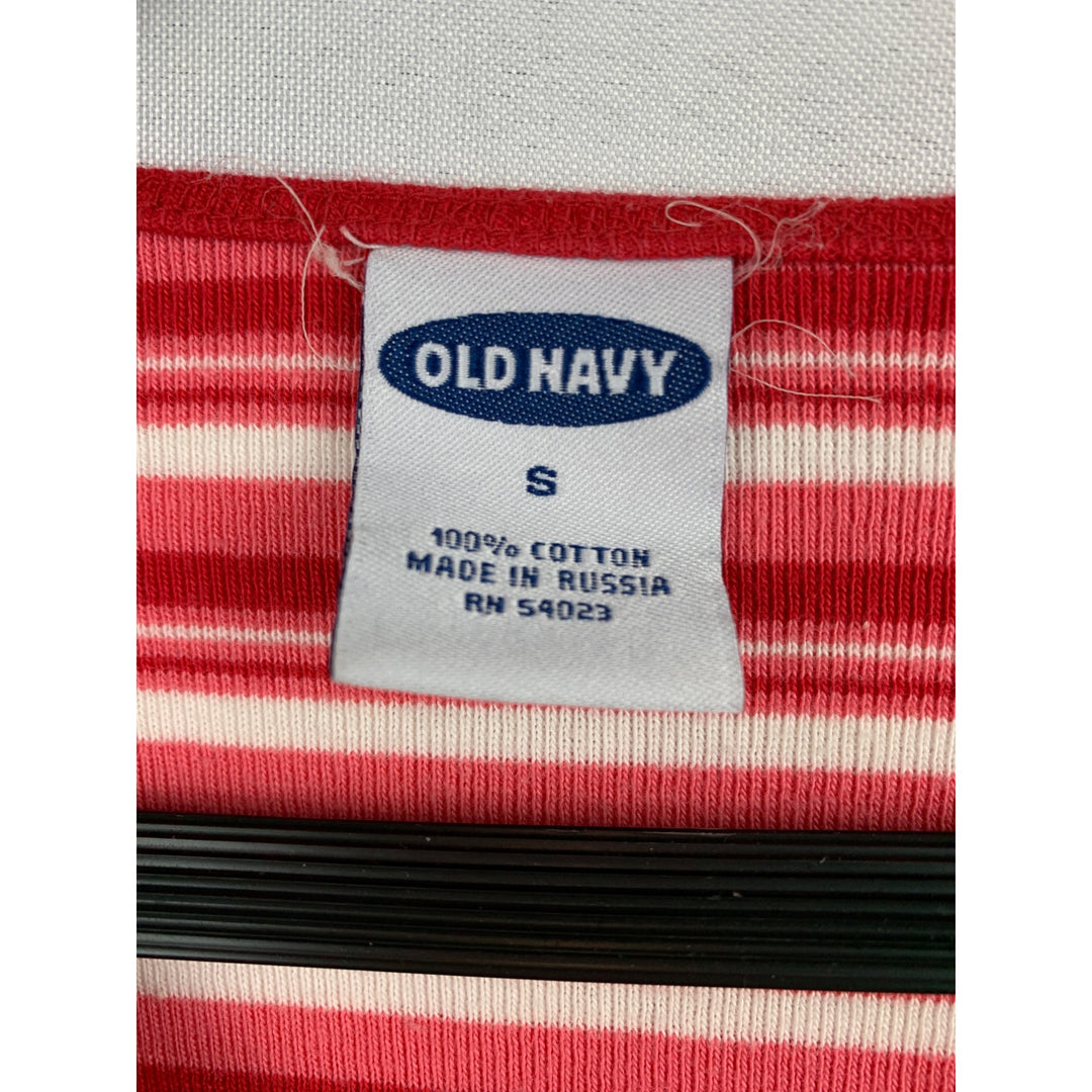 Old Navy Striped V-Neck Long Sleeve Top S Cotton Red & White