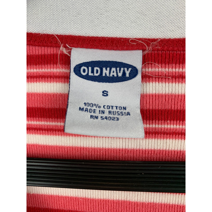 Old Navy Striped V-Neck Long Sleeve Top S Cotton Red & White