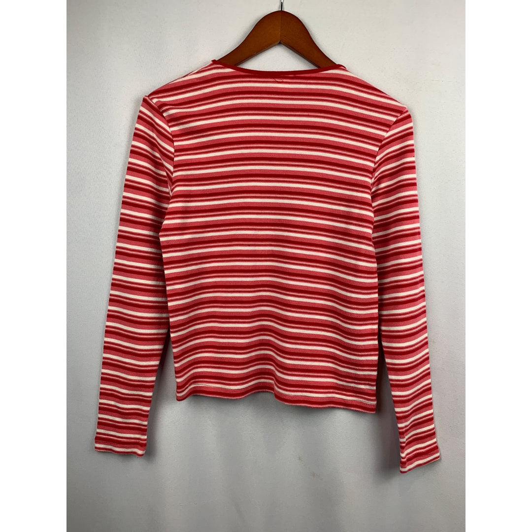Old Navy Striped V-Neck Long Sleeve Top S Cotton Red & White