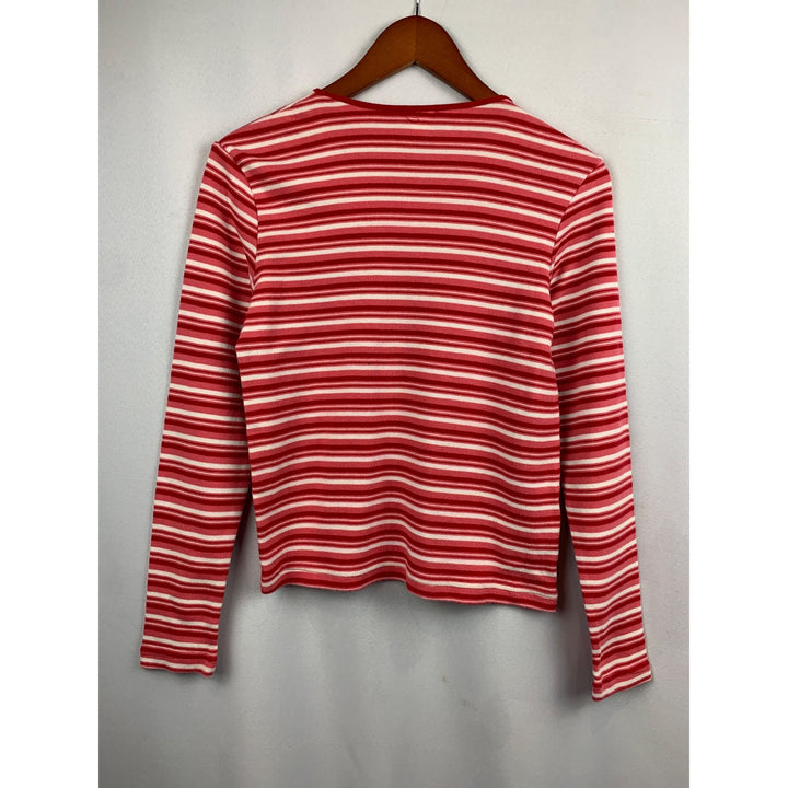 Old Navy Striped V-Neck Long Sleeve Top S Cotton Red & White