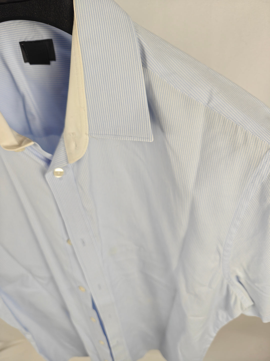 Men’s H&amp;M Short Sleeve Dress Shirt Blue Stripe XL 17 1/4
