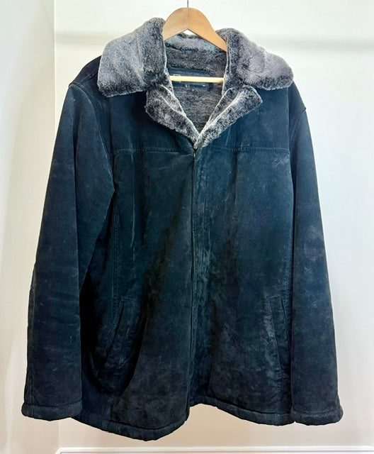 Bachrach Black Suede Fur‑Lined Vintage Jacket SzL