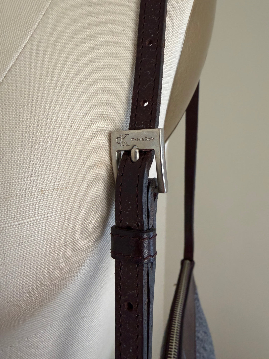 Vintage Late 1990s Calvin Klein Sample Wool Felt &amp; Leather Shoulder Bag