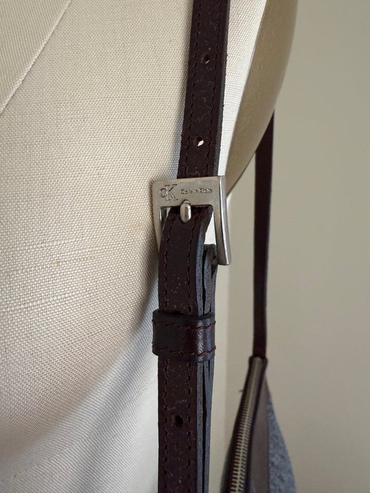 Vintage Late 1990s Calvin Klein Sample Wool Felt &amp; Leather Shoulder Bag