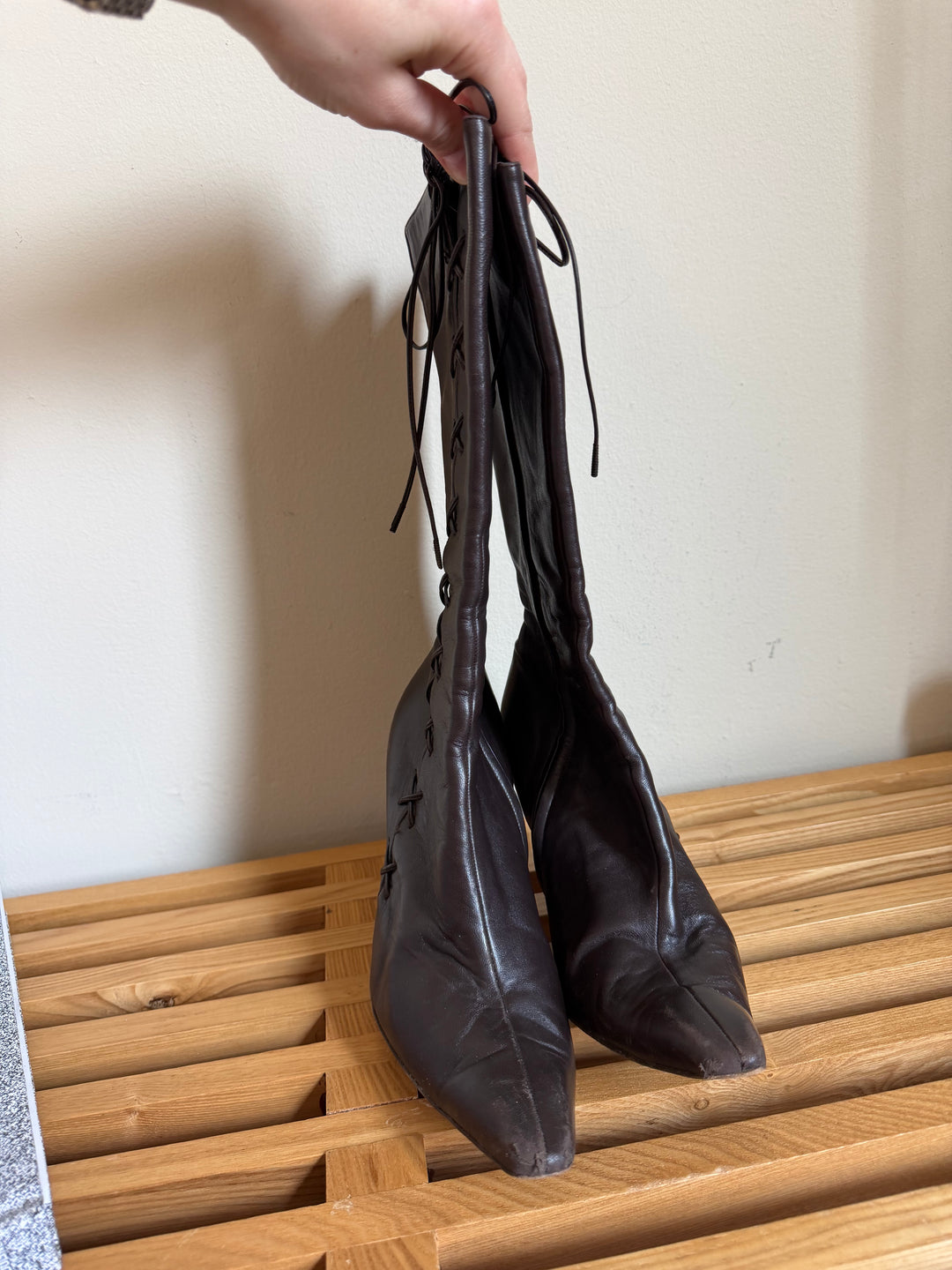 Christian Dior by John Galliano Vintage Lace-Up Knee High Leather Boots 39