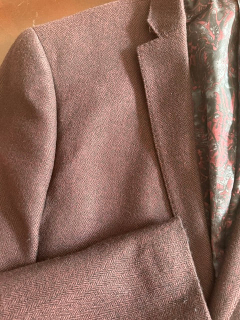 Tallia Lord &amp; Taylor Burgundy &amp; Black Herringbone Knit Blazer 40R-42R