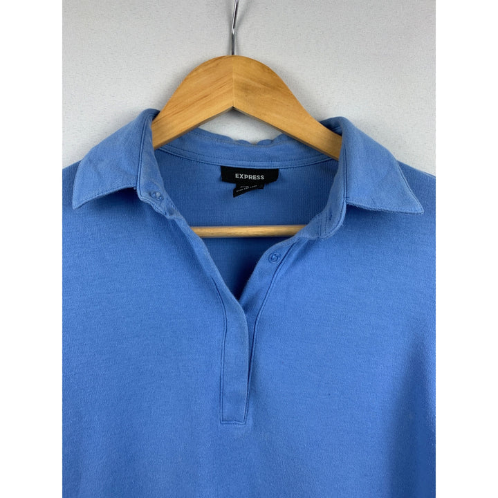 Express Blue Long Sleeve Polo Shirt S