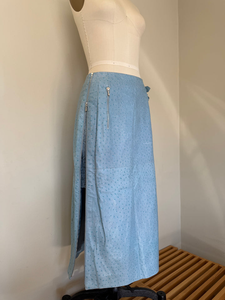 Archival Christian Dior by John Galliano FW2000 Ostrich Leather Zip Pencil Skirt