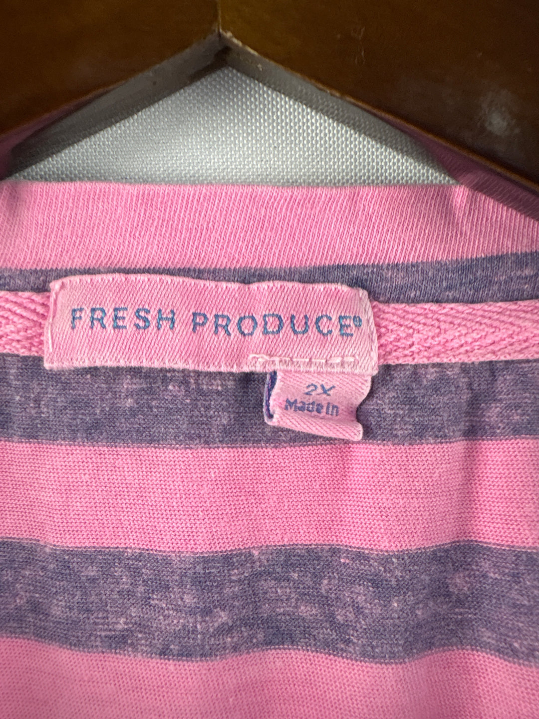 Women’s Fresh Produce Size 2X Pink &amp; Gray Striped Long Sleeve Shirt