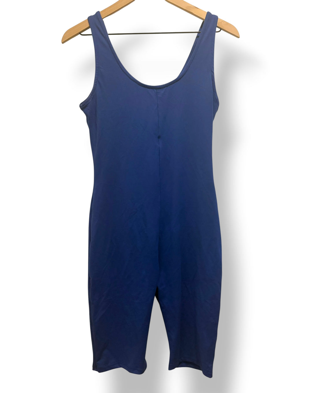 JNK Blue Stretchy Tank Unitard Biker Short Bodysuit Workout Romper Size Large