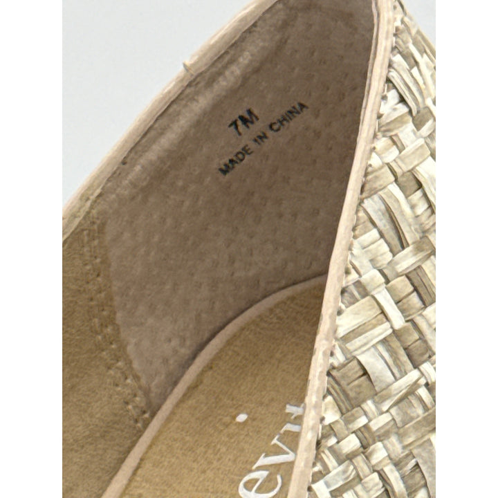 Levity Womens Peep Toe Platform Heels Size 7M Woven Texture Beige & Brown