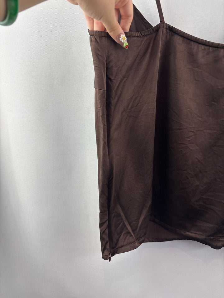 Women’s Medium Chocolate Brown Satin Two Piece Set