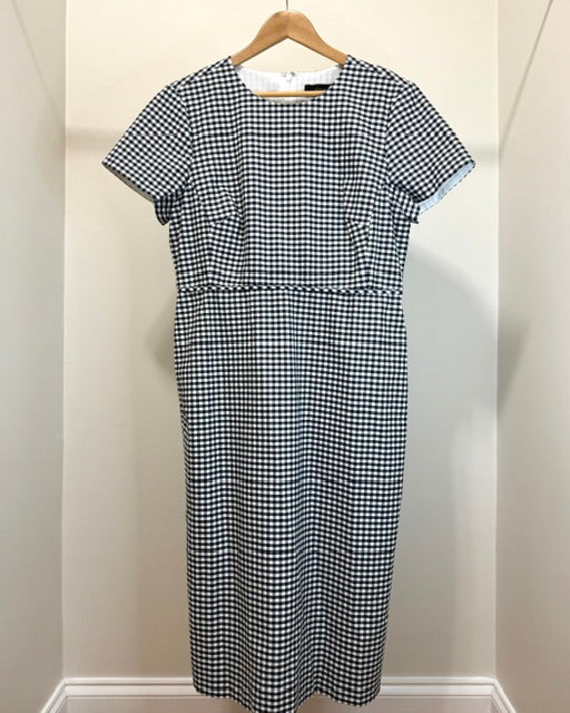 J.Crew Navy &amp; White Gingham Stretch Sheath Dress Sz14 NWT