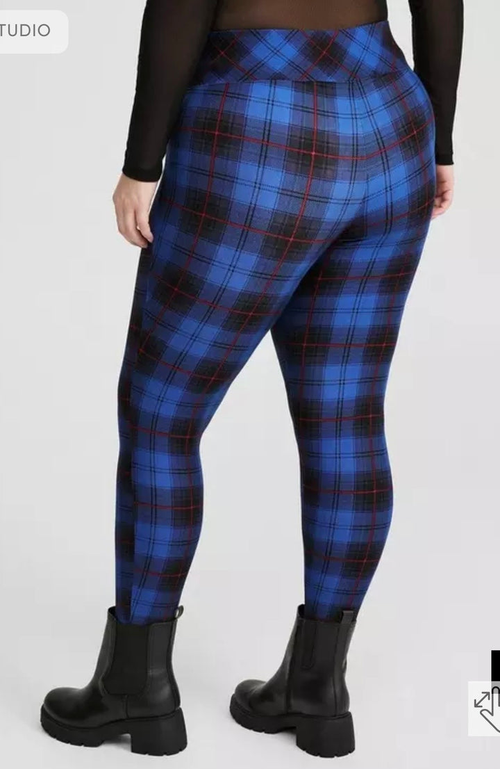 Torrid Pixie Pant -Blue Plaid, High Rise Sz1X(14-16) NWT
