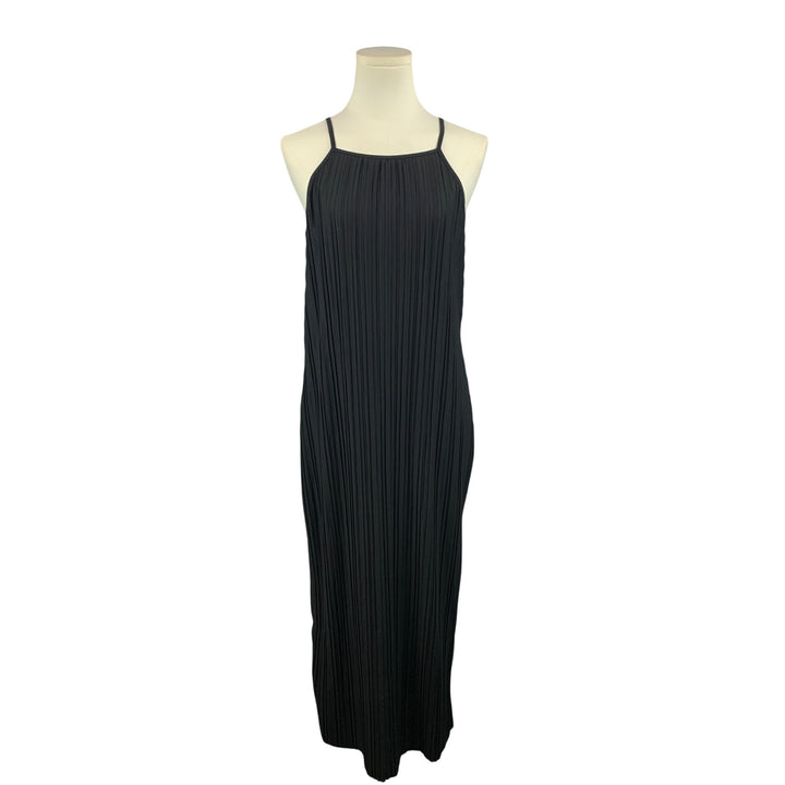 Black Pleated Maxi Dress With Spaghetti Straps
