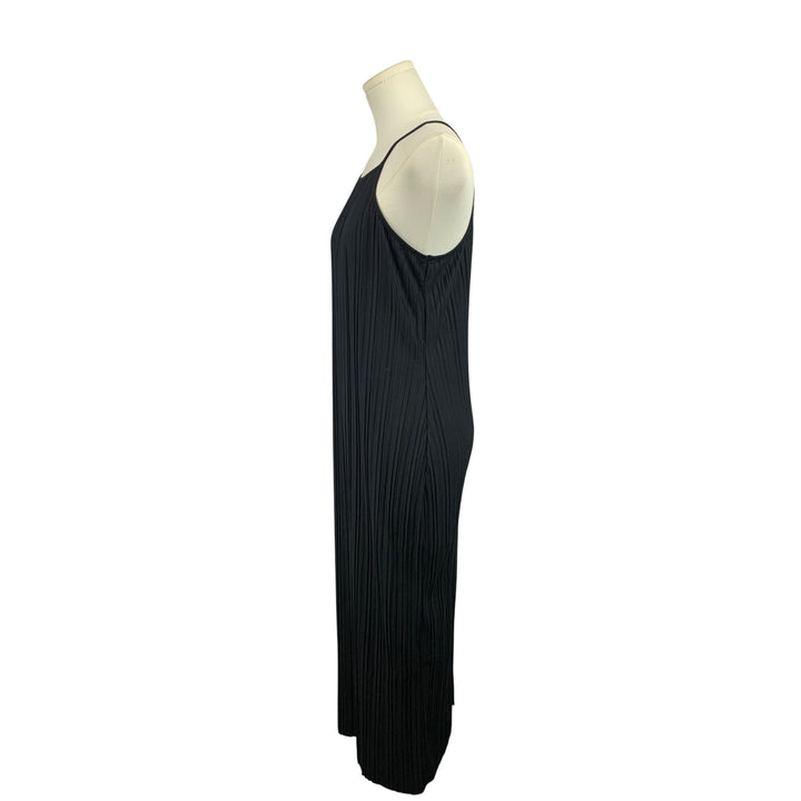 Black Pleated Maxi Dress With Spaghetti Straps