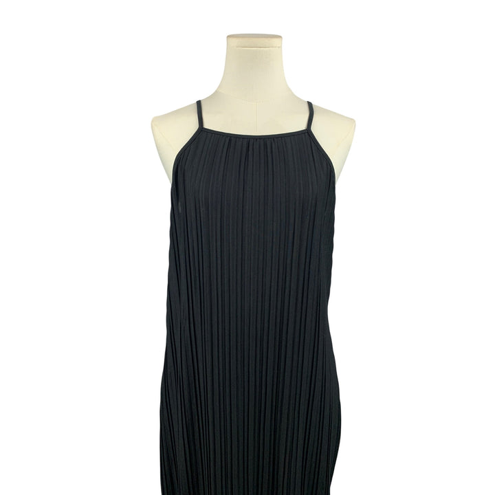 Black Pleated Maxi Dress With Spaghetti Straps
