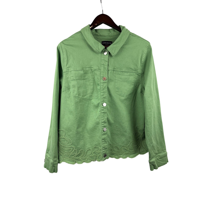 Women’s Susan Graver XL Green Jean Jacket w/ Threaded Embroidery