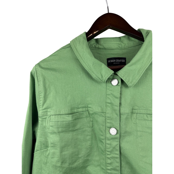 Women’s Susan Graver XL Green Jean Jacket w/ Threaded Embroidery