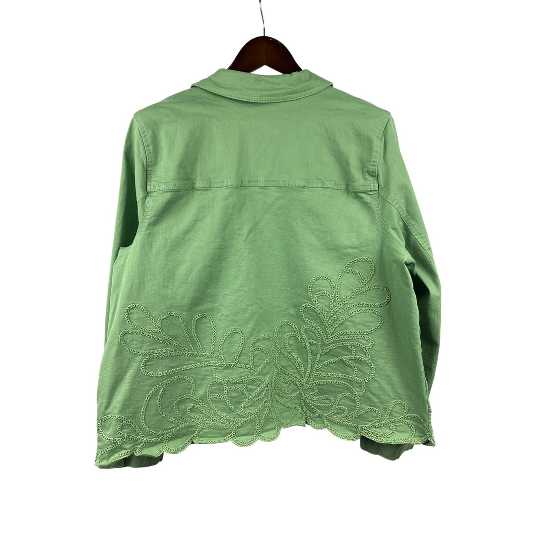 Women’s Susan Graver XL Green Jean Jacket w/ Threaded Embroidery