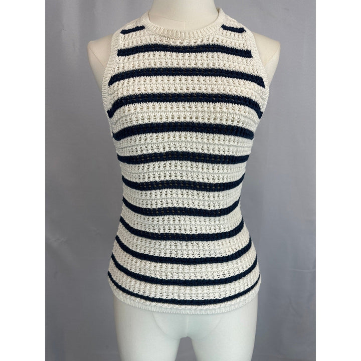 Madewell 100% Cotton Blue/Cream Striped Knit Tank Sweater Size S